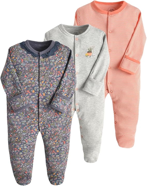 714agVdbcEL._AC_SX569_ MAMAS AND PAPAS (3 IN 1) SLEEP SUITS "FLOWER VASE DESIGN" - Image 1