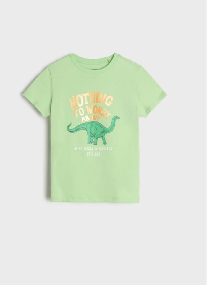SINSAY BOYS GREEN T-SHIRT "NOTHING TO WORRY ABOUT" - Image 1