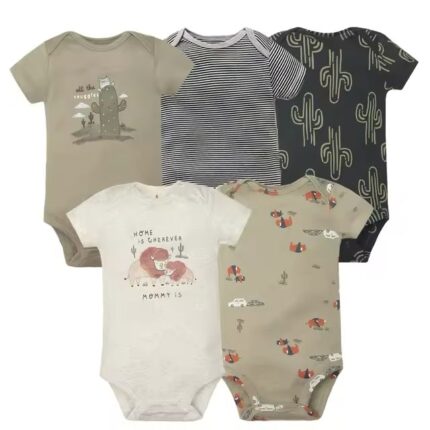 CARTERS 5 PCS MULTI-COLOUR BODY SUIT "HOME IS WHEREVER"