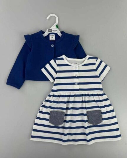 CARTERS BABY GIRL 2PIECE SET( WHITE STRIPE WITH BLUE JACKET)