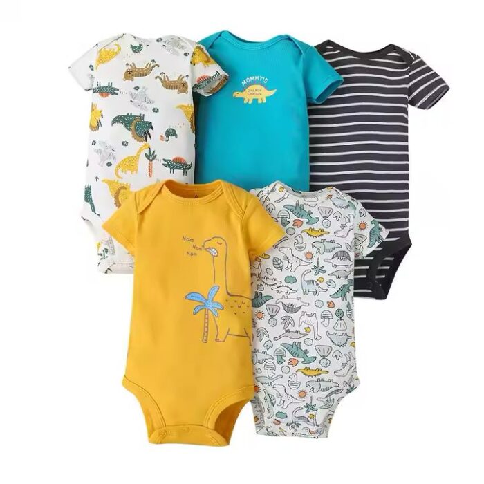 CARTERS 5 PCS MULTI-COLOUR BODY SUIT "NOM NOM NOM" - Image 1