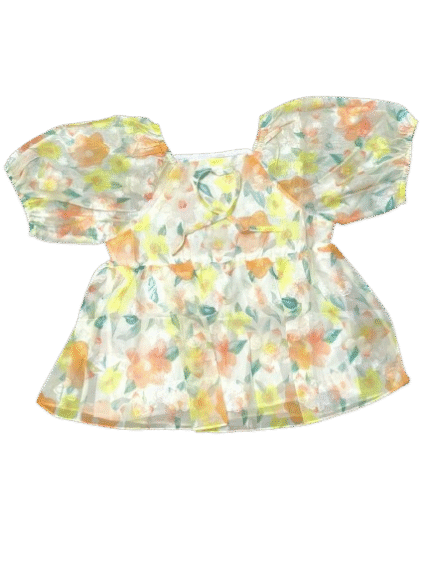 MAIZIDUODUO GIRLS YELLOW FLORAL SHIFFON TOP