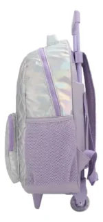 Trendy School Backpack with Wheels, Reinforced, Silver Color, Fabric Design - Image 2