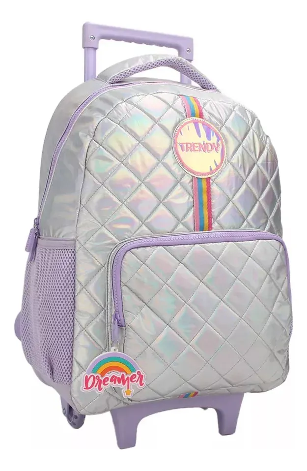 D_NQ_NP_2X_831297-MLA82170270767_012025-F Trendy School Backpack with Wheels, Reinforced, Silver Color, Fabric Design - Image 1