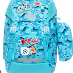 children's school backpack with a blue shark and ocean-themed design