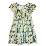 FRENCH CONNECTION GIRL BLUE AND LEMON SUMMER FLORAL RUFFLES