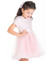 Luna Moon Cherry Crumble Girls Pink and Silver Sequined Embellished Dress - Image 7