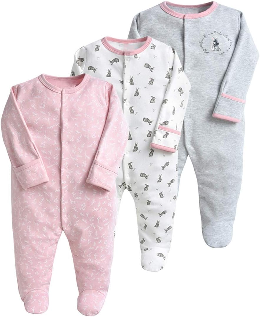 61BduvSyZzL._AC_SL1200_ Baby Cotton Pyjama Set 3PCS Unisex Onesie Long Sleeve Overalls Cotton Romper, 0-12 Months, Grey - Image 1