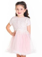 Luna Moon Cherry Crumble Girls Pink and Silver Sequined Embellished Dress