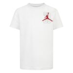 white Jordan Kids' Triangle Offense T-Shirt featuring the Jumpman logo in red