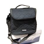 black quilted Sannea insulated lunch bag with a shoulder strap