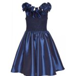 Bonnie Jean Navy Ruffle Dip Back Bow Taffeta Dress