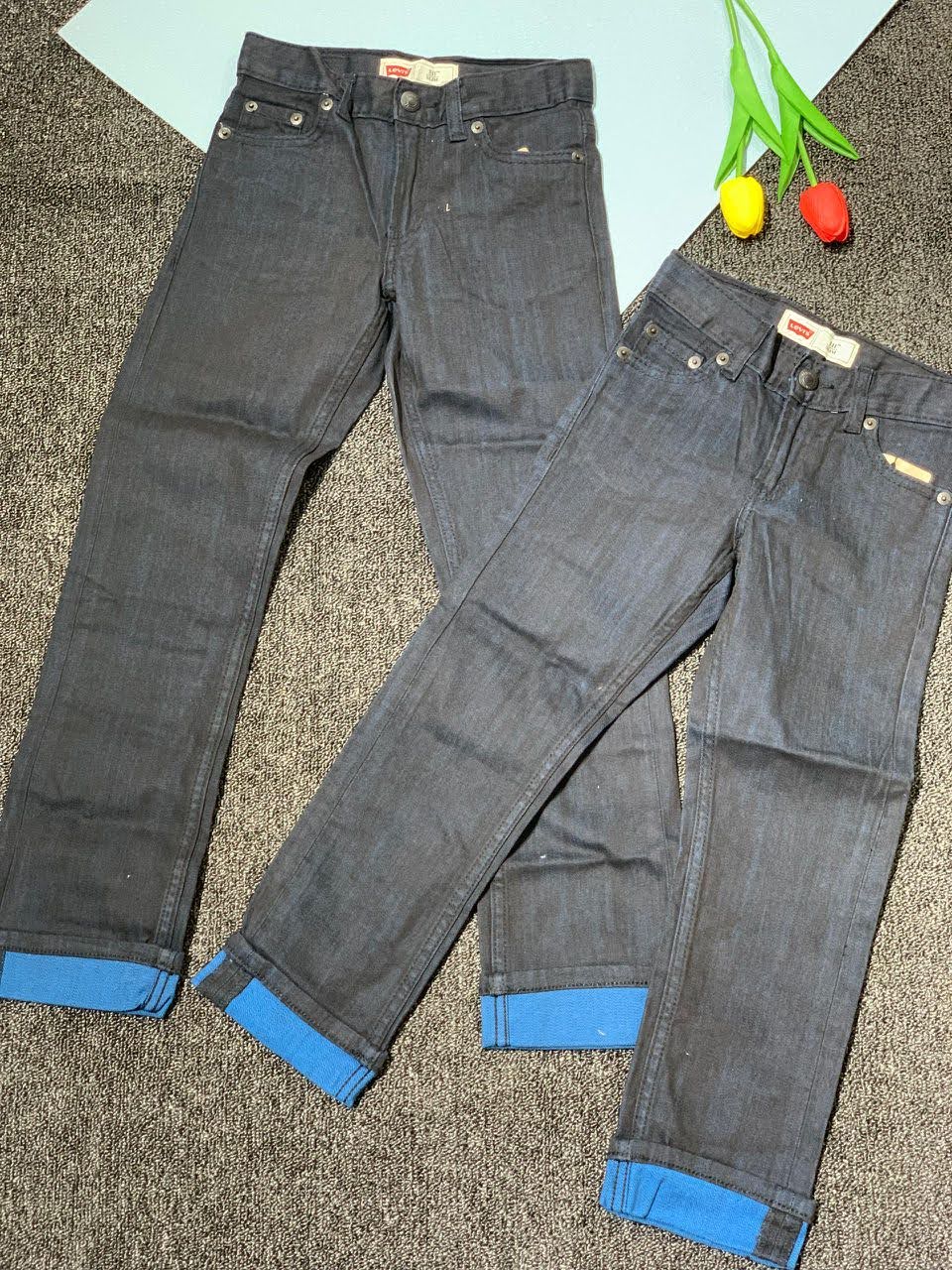 unnamed (19) Girls Denim Dark Wash Reversible Cuff Jeans - Image 1