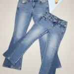 Girls Medium Wash Denim Split Hem Flare Jeans