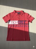 Tommy Hilfiger Block Logo Red Polo Shirt - Image 2