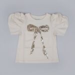 Cream Top with Sequin Bow Detail