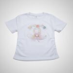 White Rhinestone CC Logo Top with Side Ruched Detail