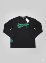 black long-sleeved shirt with a distinctive graphic print. - Image 2