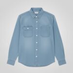 Light Blue Denim/Chambray Shirt with White Snap Buttons