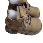 toddler/kids' lace-up ankle boots in a tan or khaki color