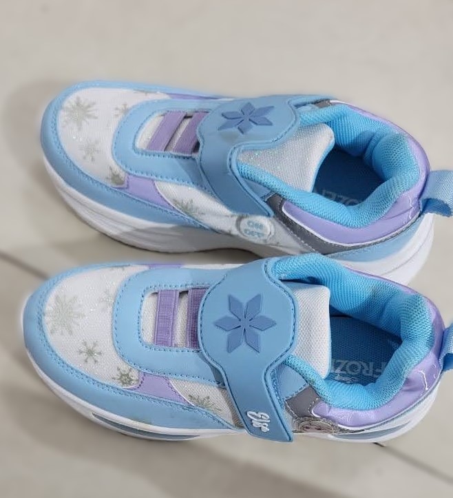 unnamed (41) Disney Frozen toddler girls' athletic sneakers in white and blue with a hook-and-loop closure and character graphics - Image 1