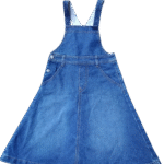denim overall dress with a flared A-line skirt