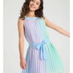 ORIGAMI ELLA PLEASTED HALTER DRESS IN BLUE  MULTI