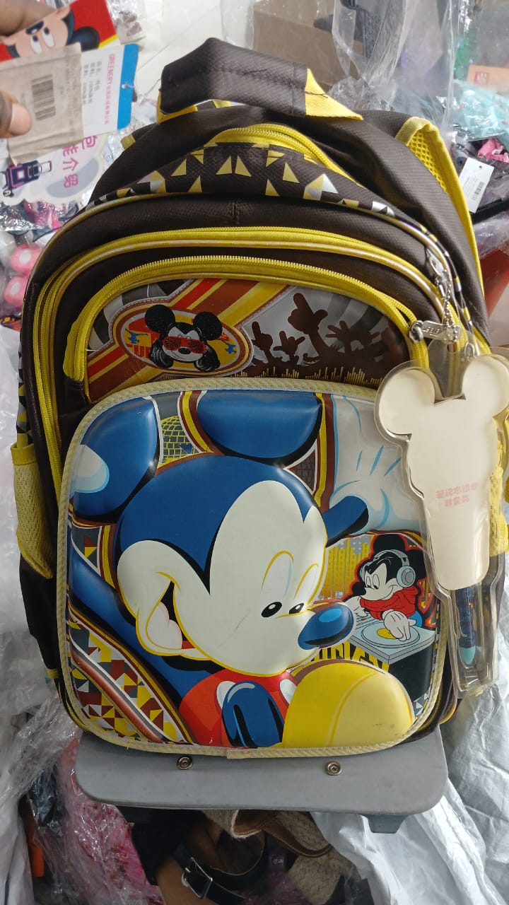 1770226458_JH.jpg MICKEY MOUSE YELLOW AND BROWN DETACHABLE TROLLEY BAG - Image 1