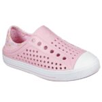 SKECHERS FLEX CASUAL SHOE-PINK/WHITE & YELLOW FLOWER DESIGN