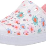 SKECHERS FLEX CASUAL SHOE-PINK /WHT-PNK/GRN/BU/FLOWER DESIGN