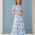 WHITE AND BLUE FLORAL MAXI DRESS