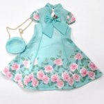 DESSY GIRL GREEN FLORAL DRESS WITH PURSE